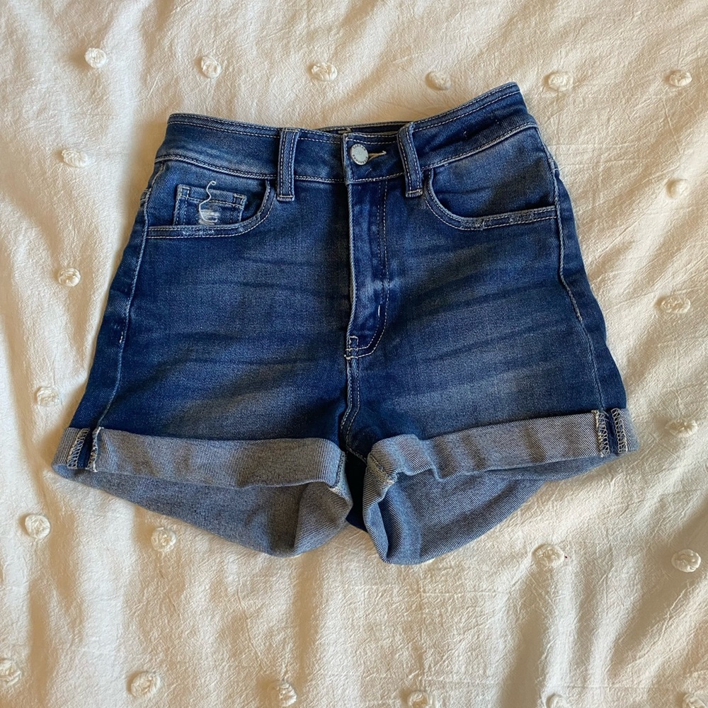 denim high rise shorts